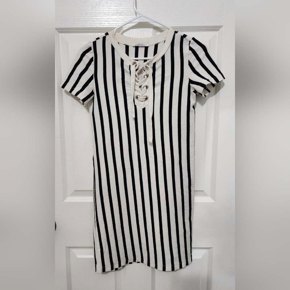 Black and White Striped Lace-Up Dress